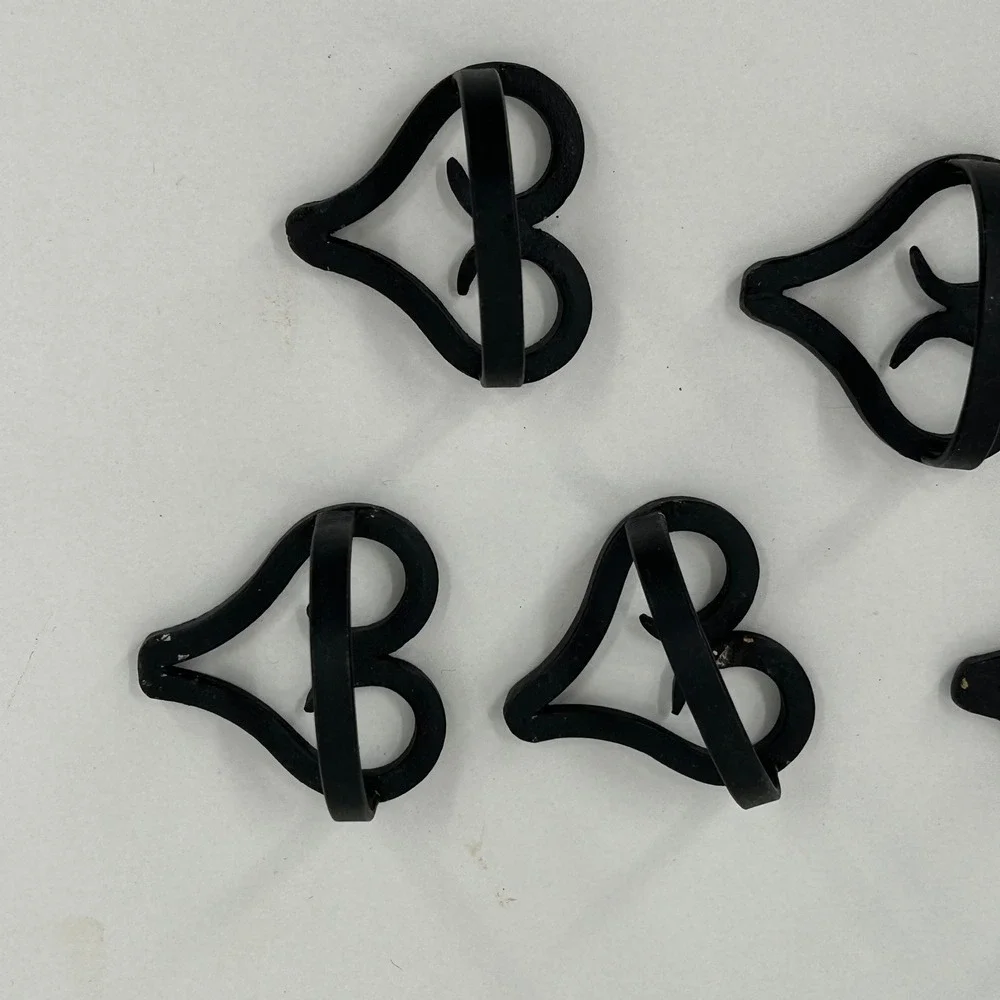 Wrought Iron Black Metal Heart Napkin Rings Set of 7 Farmhouse Decor Rustic Farm